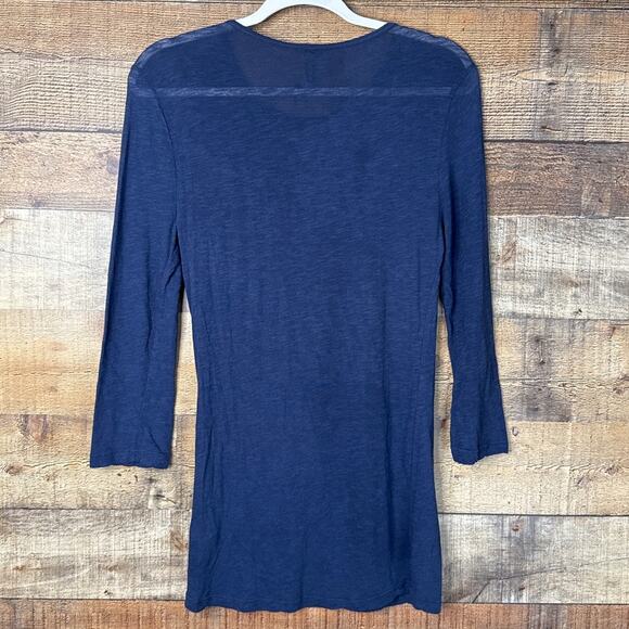 XCVI Semi Sheer Tunic Top Blue Modal Cotton Crew Neck Crop Sleeve Size Medium - Picture 6 of 8